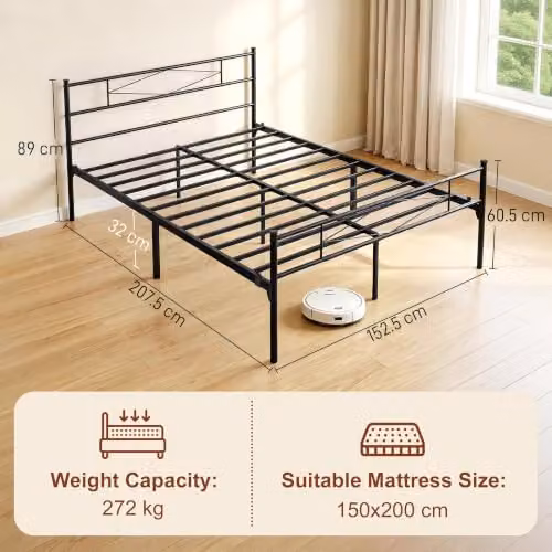 HOMCOM Industrial Metal King Bed Frame in Black, W/D/H: 180 x 200 x 152.4 cm – 2