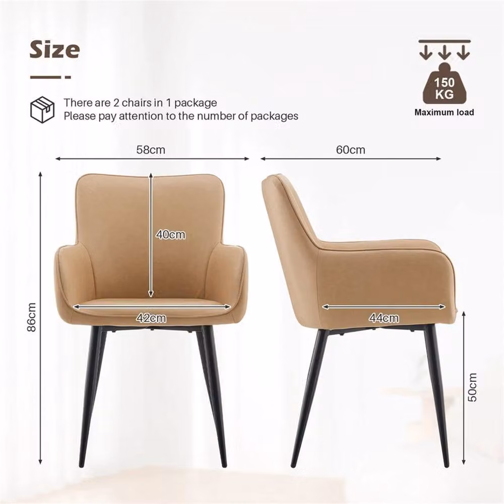 SPETLEK Set of 2 Modern Beige PU Leather Dining Chairs with Armrests – 2