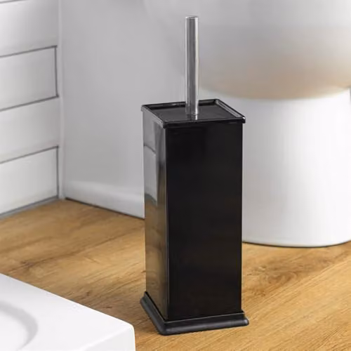 Harbour Housewares Black Square Toilet Brush and Holder Set with Stainless Steel and Plastic Covered Design – 2