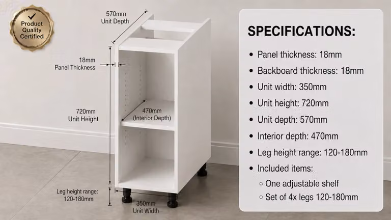 Cheap Furniture Warehouse White Matt Kitchen Base Unit with Internal Shelves, W/D/H: 35 x 57 x 72 cm