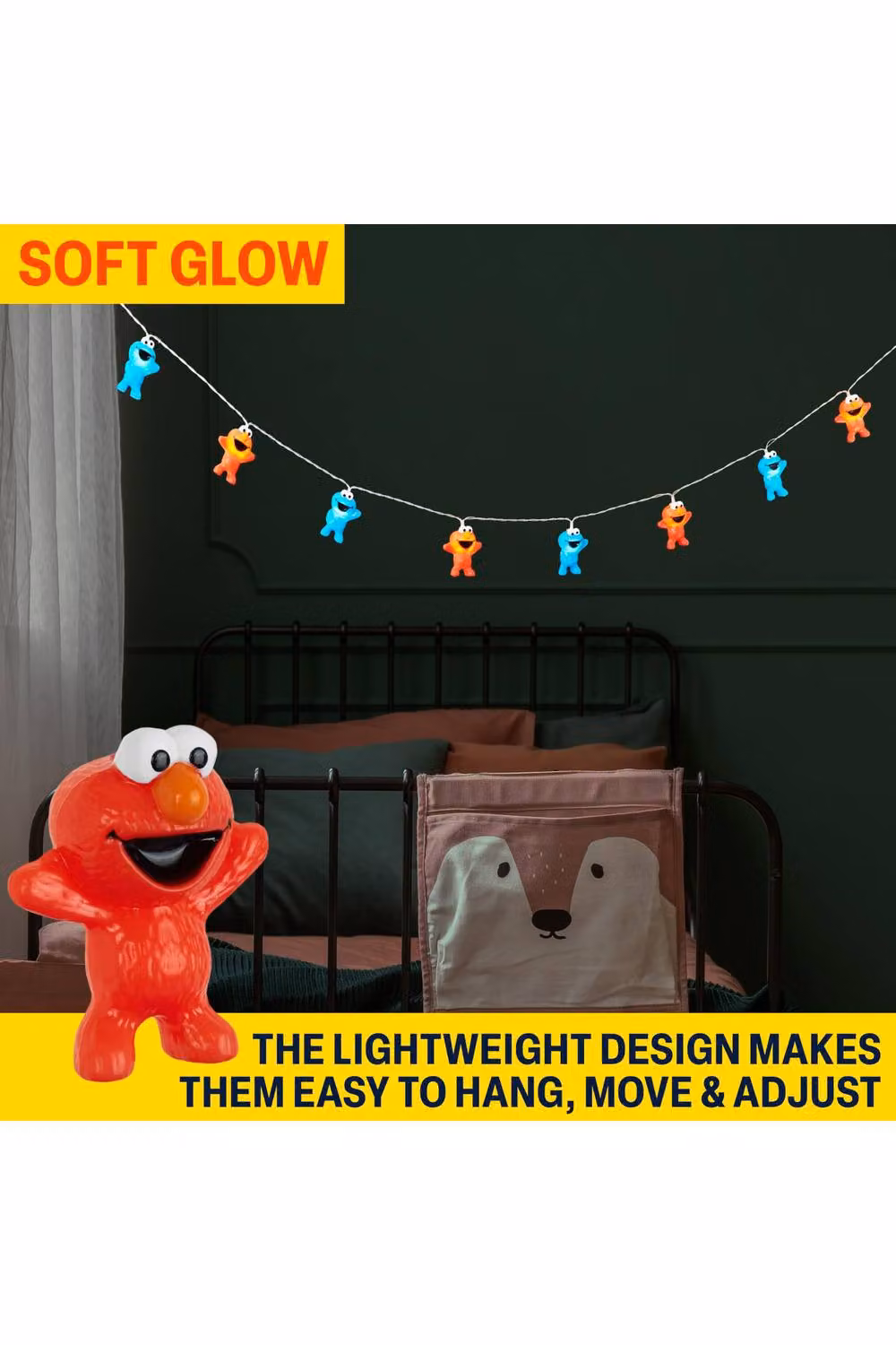 Get Trend Sesame Street 3D LED String Lights with Cookie Monster and Elmo, Battery-Operated Warm White Fairy Lights, Length: 165 cm – 9