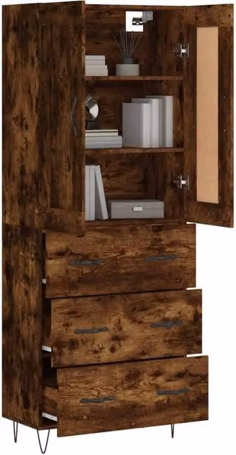Berkfield Home Smoked Oak Highboard in Brown, W/D/H: 69.5 x 34 x 180 cm – 1
