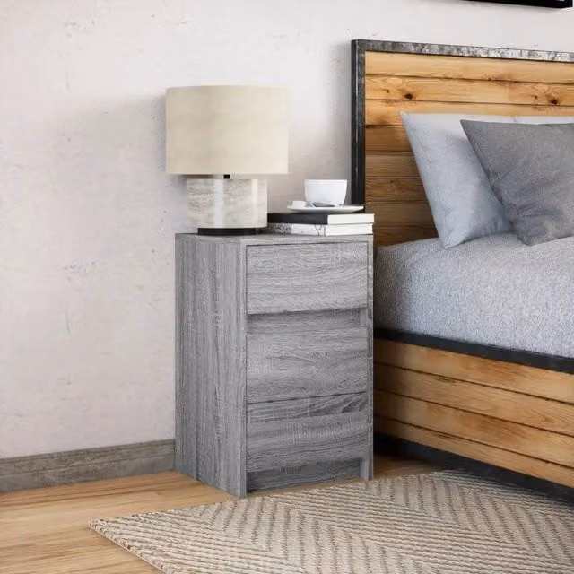 EONLION Modern Grey Bedside Cabinet with Integrated LED Lighting – 1