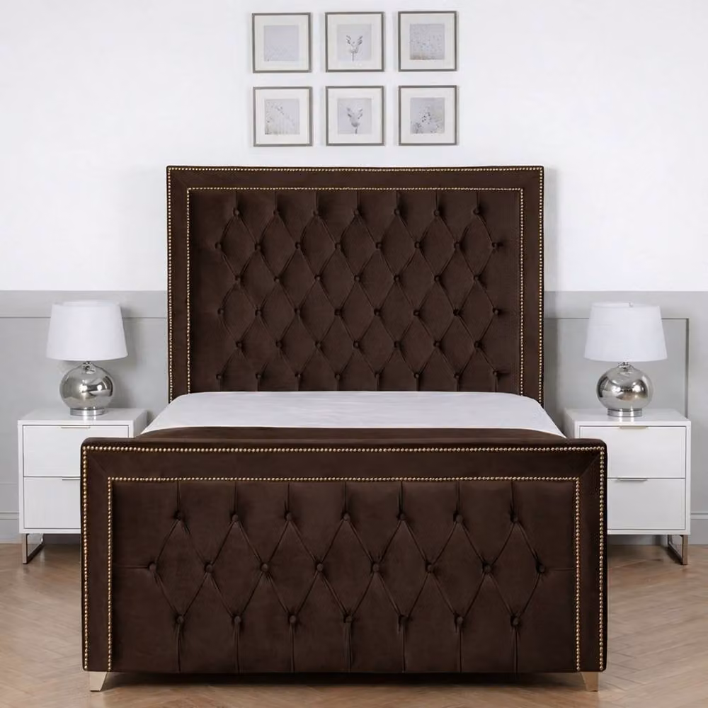 Living Comfort Bedz Metro Upholstered Velvet Gas Lift Storage Bed in Brown, W/D/H: 180 x 200 cm – 2