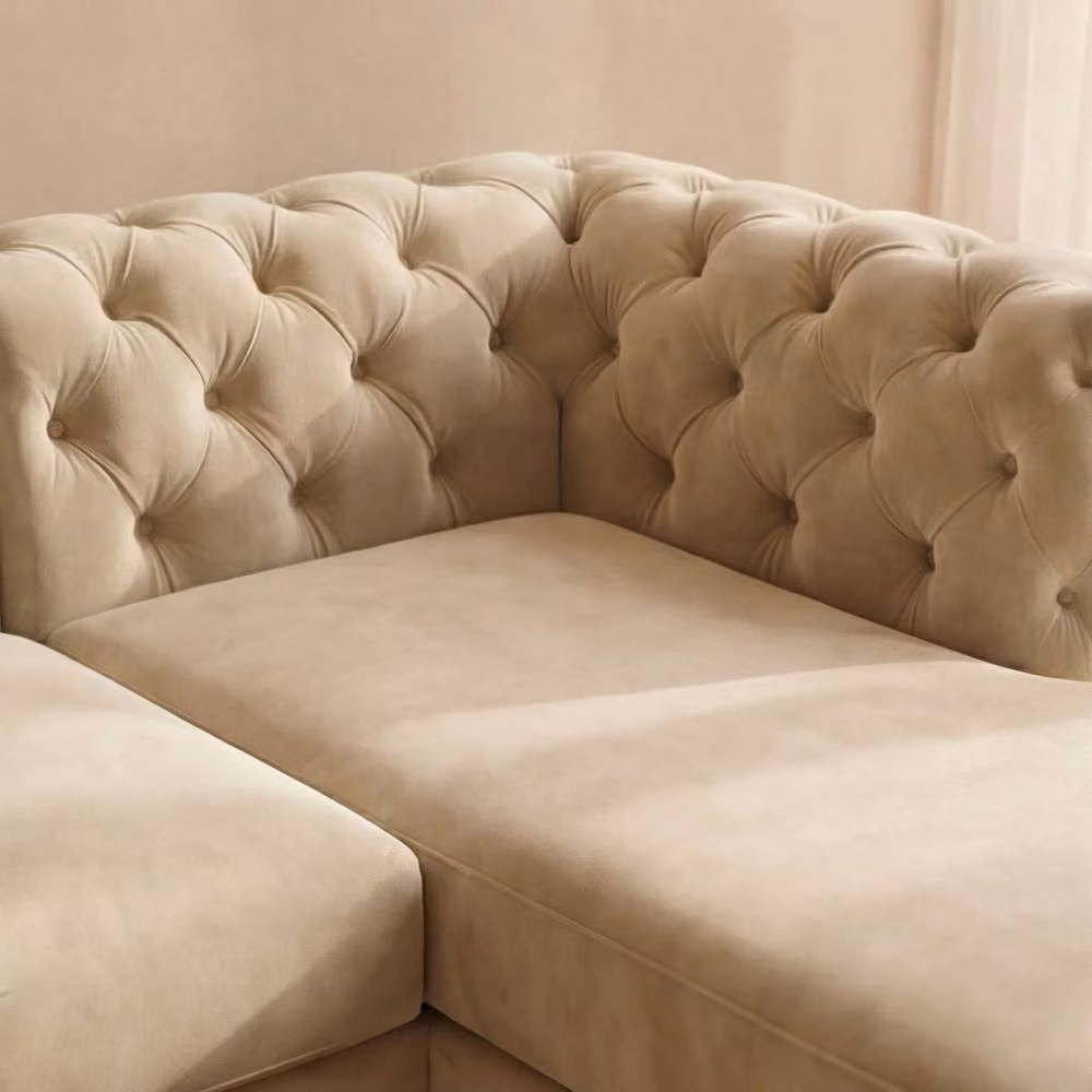 Sofaya Monaco Chesterfield 4 Seater L Shaped Chaise Sofa in Cream Velvet Right Hand Facing – 3