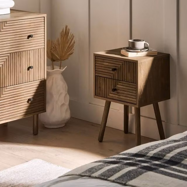 Wyld and Coco Mediterranean Bedside Table in Brown with MDF and Pine Legs