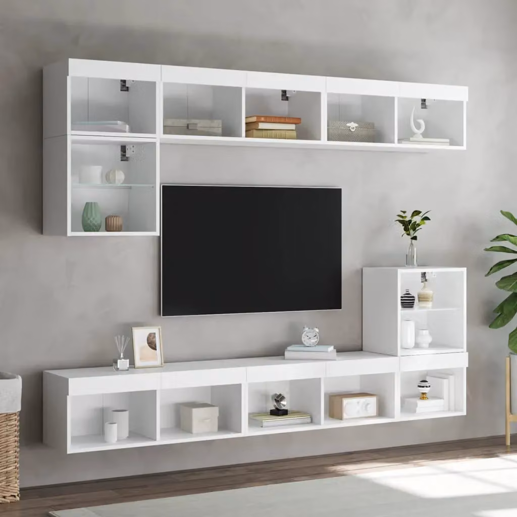 Berkfield Home Set of 2 White Glossy Wall Mounted TV Cabinets with Integrated LED Lighting, W/D/H: 80 x 30 x 30 cm – 3