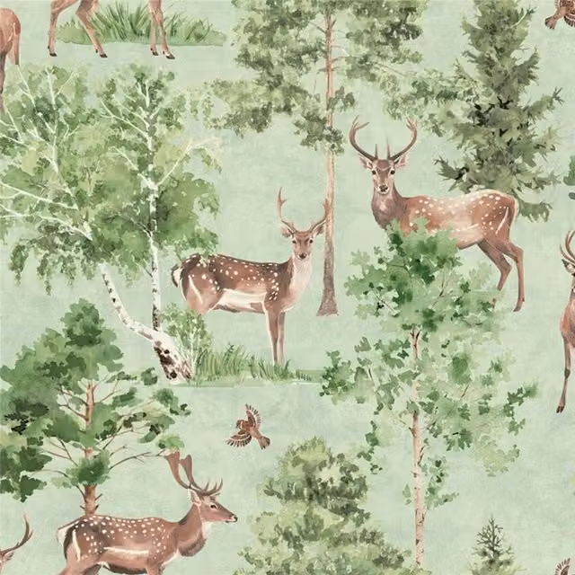 Arthouse Deer Forest Nature Wallpaper in Green