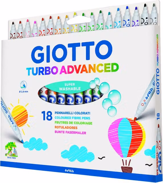 Giotto Turbo Advanced 18 Piece Multi Colour Fine Tip Felt Tip Pen Set