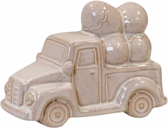 Four Candle Vintage Glazed Ceramic Car Carrying Eggs Ornament in White