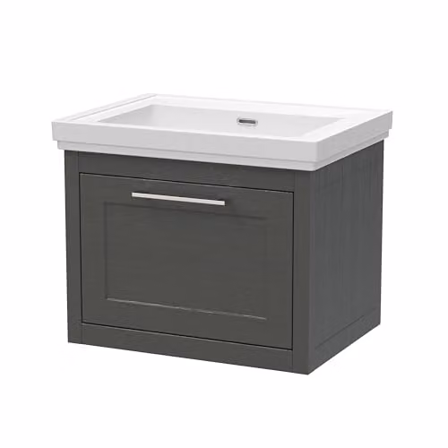 Balterley Wall Hung Modern Single Drawer Vanity Unit with Basin in Dark Grey, W: 60 cm, D: 51.5 cm, H: 47.1 cm – 7