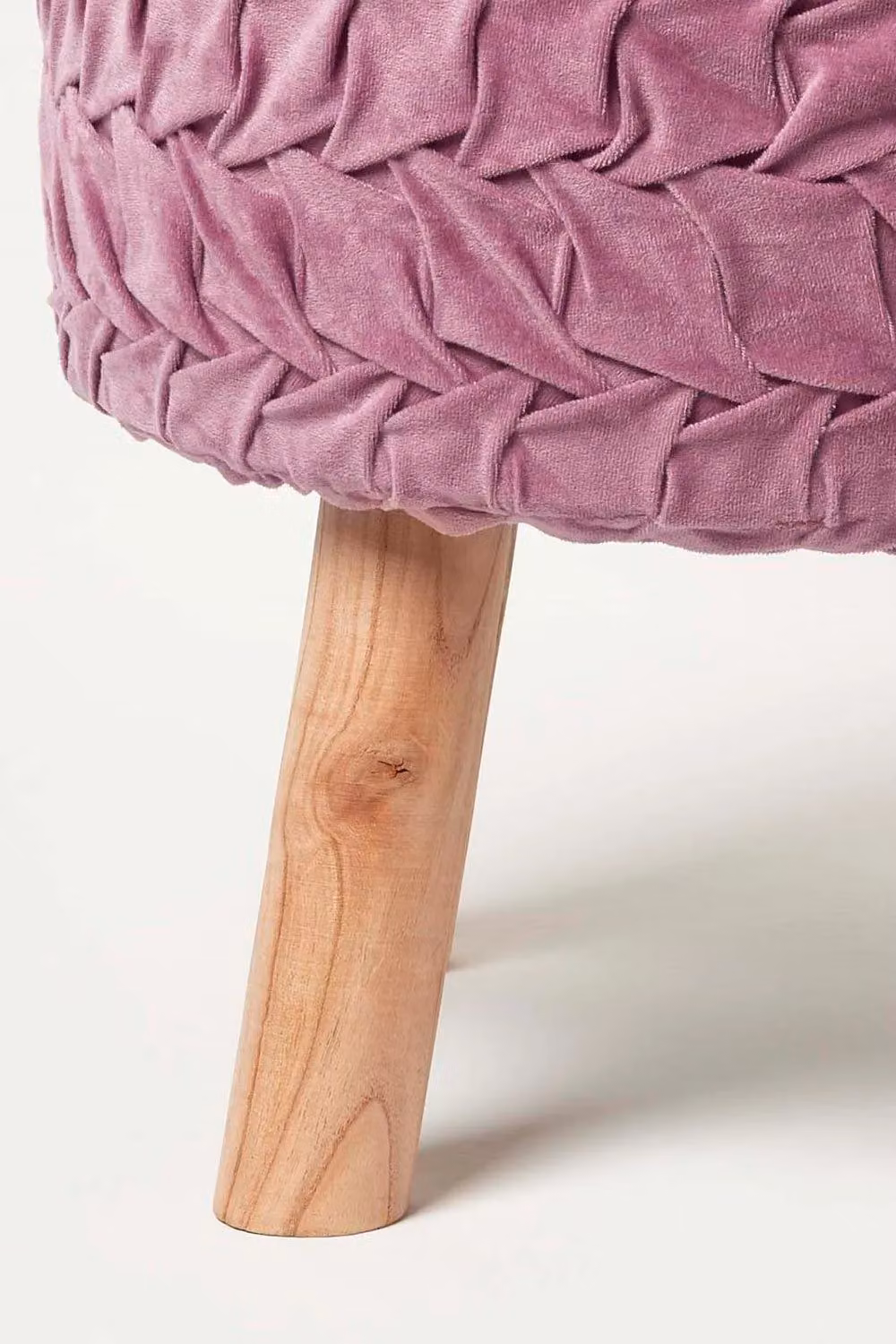 Homescapes Lyla Cylindrical Pleated Velvet Footstool in Purple – 3