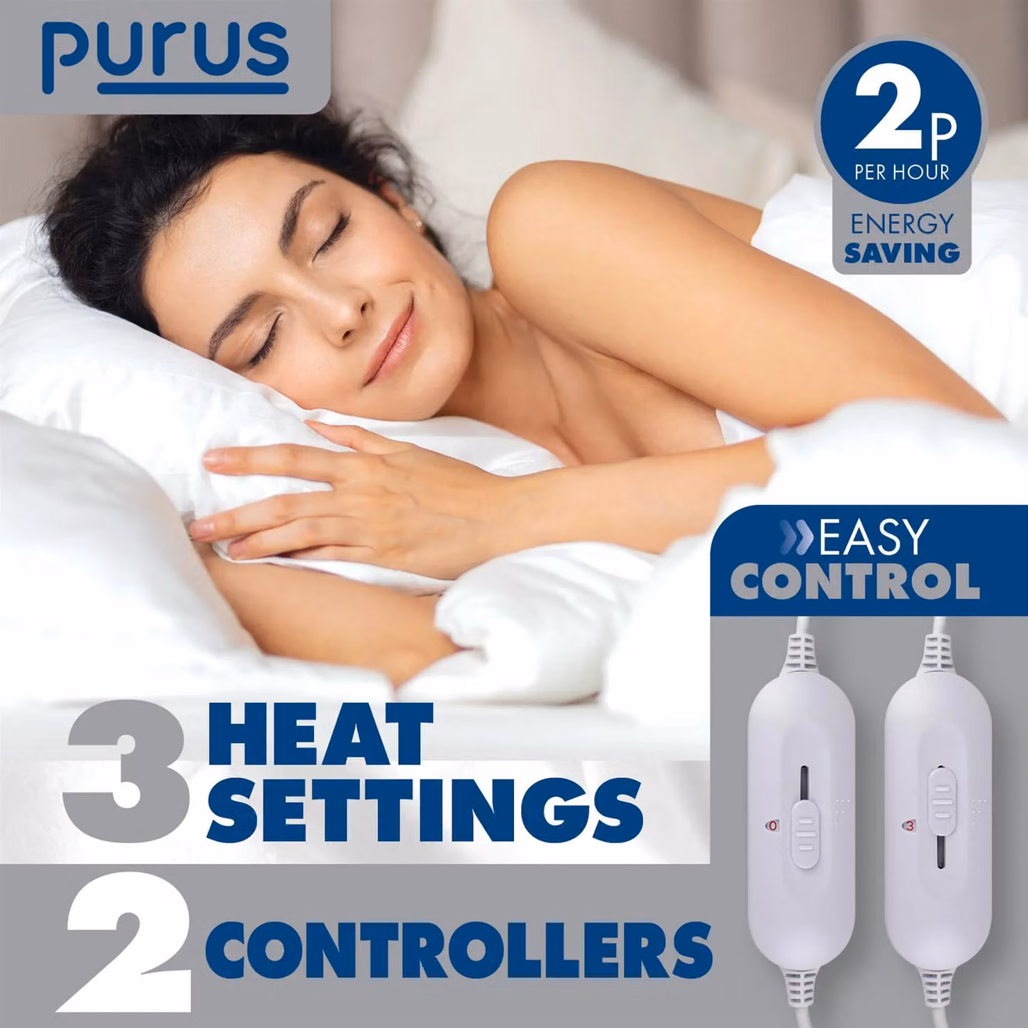 Purus Luxury White Polyester Electric Heated Fully Fitted Bed Under Blanket with 3 Heat Settings, Super King, 200 x 200 cm – 3