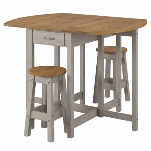 Core Products Corona Oval Drop Leaf Dining Set with Table and 2 Stools in Grey or White Waxed Pine – 1