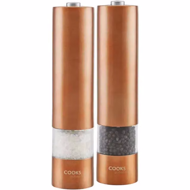 Cooks Professional Electric Salt and Pepper Mill Set, Stainless Steel Automatic Grinders in Copper and Bronze – 2
