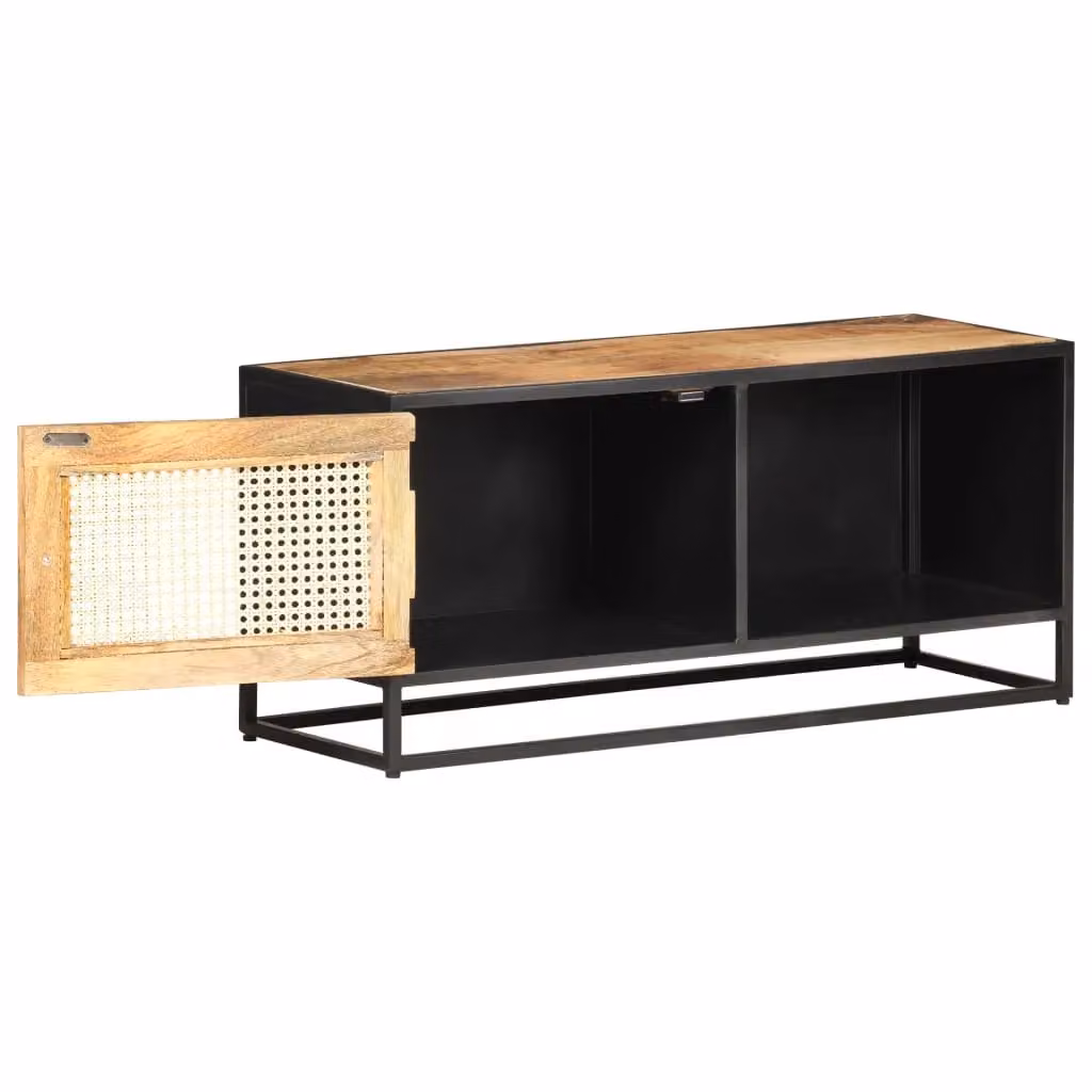 Berkfield Home Rustic Brown Mango Wood and Natural Cane TV Cabinet, W/D/H: 90 x 30 x 40 cm – 2