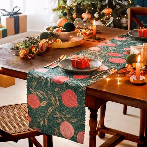 Paoletti Pomegranate Table Runner in Green and Gold, W/D/H: 220 x 35 cm – 2