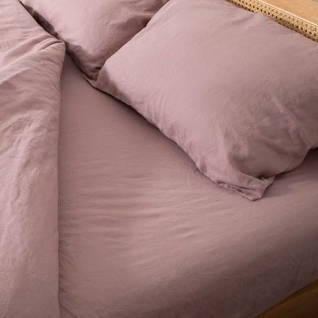 Native Natural Blush Pink Single 100% Linen Fitted Sheet, W/D/H: 90 x 190 cm – 1