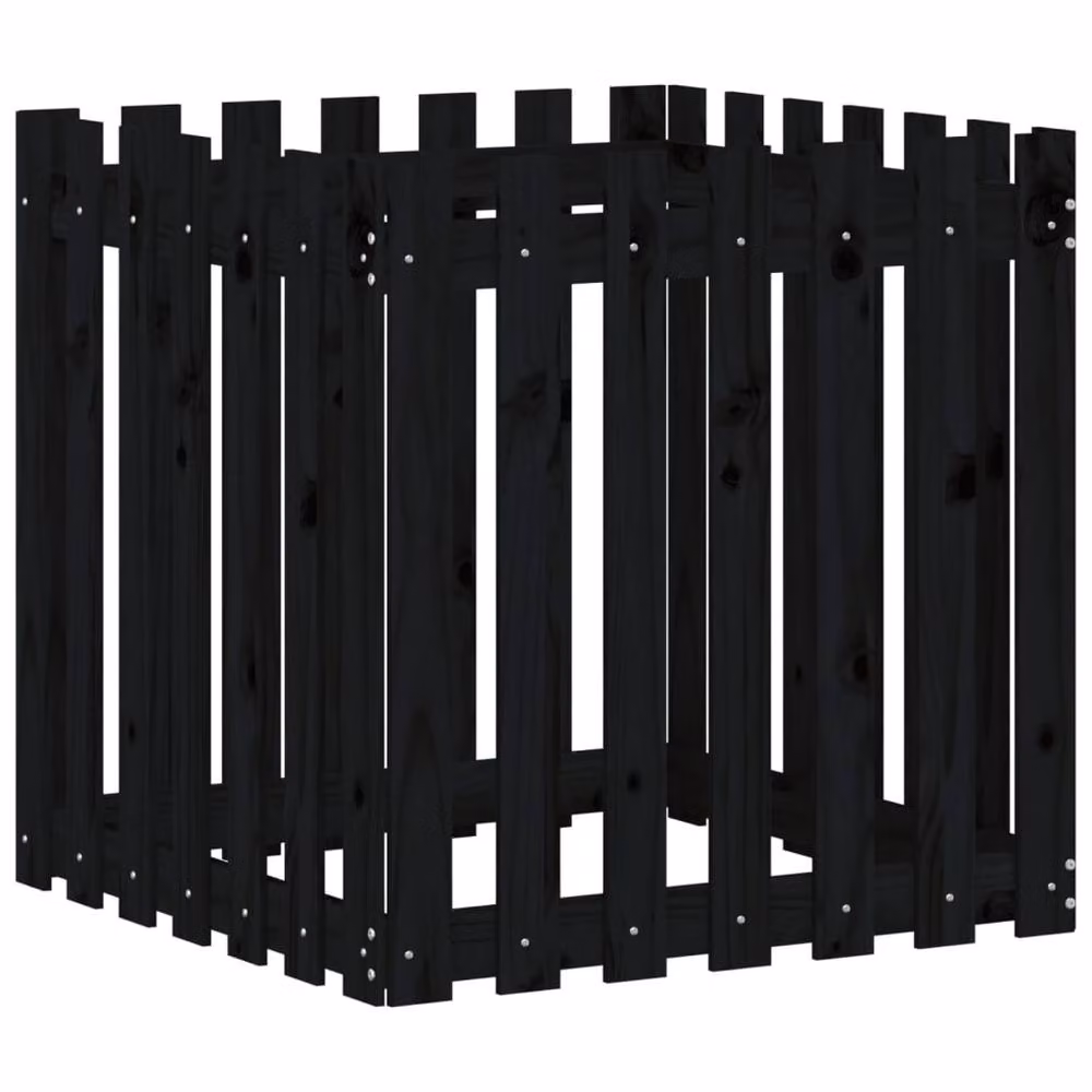Berkfield Home Garden Planter with Fence Design in Black Solid Pine Wood, W/D/H: 70 x 70 x 70 cm – 3