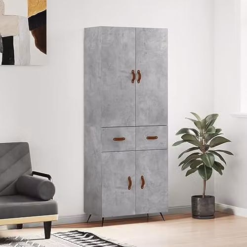 vidaXL Modern Highboard in Concrete Grey, W/D/H: 69.5 x 34 x 180 cm – 2