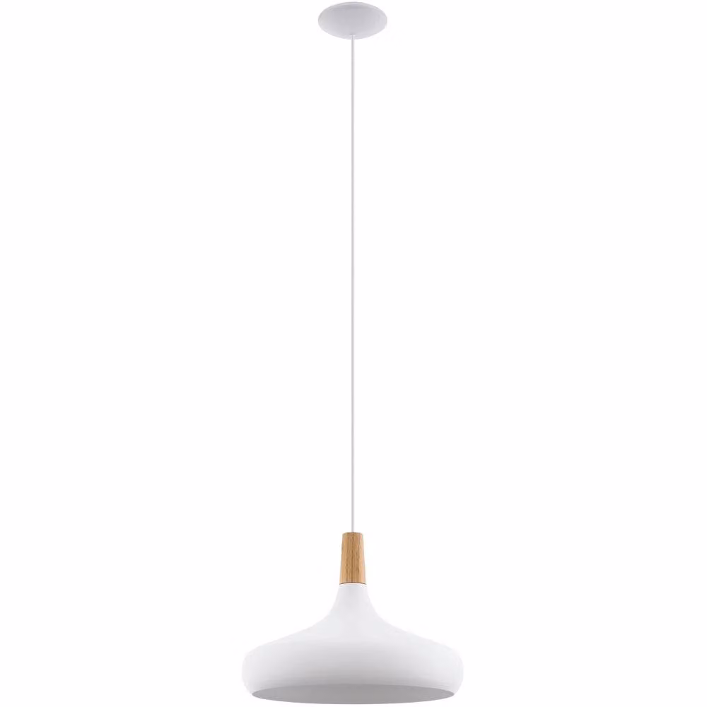 Loops Modern White Dome Pendant Ceiling Light with Wood Details – 2