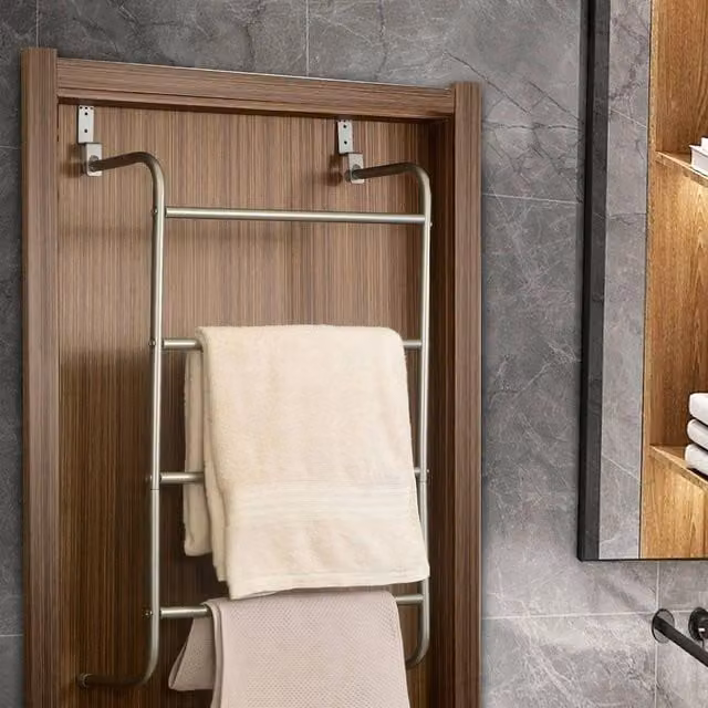 EONLION 4-Tier Metal Over-Door Hanging Towel Rack in Silver – 1