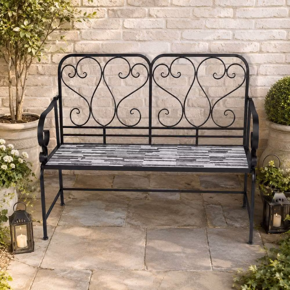 Shatchi Cascade Mosaic 2 Seater Garden Bench in Multicolour Metal and Ceramic Tile, W: 112 cm, H: 96 cm, D: 47 cm – 5
