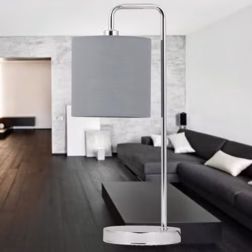 First Choice Lighting Chrome Arched Table Lamp with Grey Fabric Shade – 3