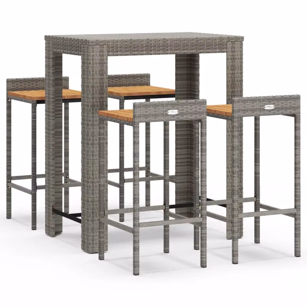 Berkfield Home 5 Piece Grey Poly Rattan and Solid Acacia Wood Garden Bar Set – 2