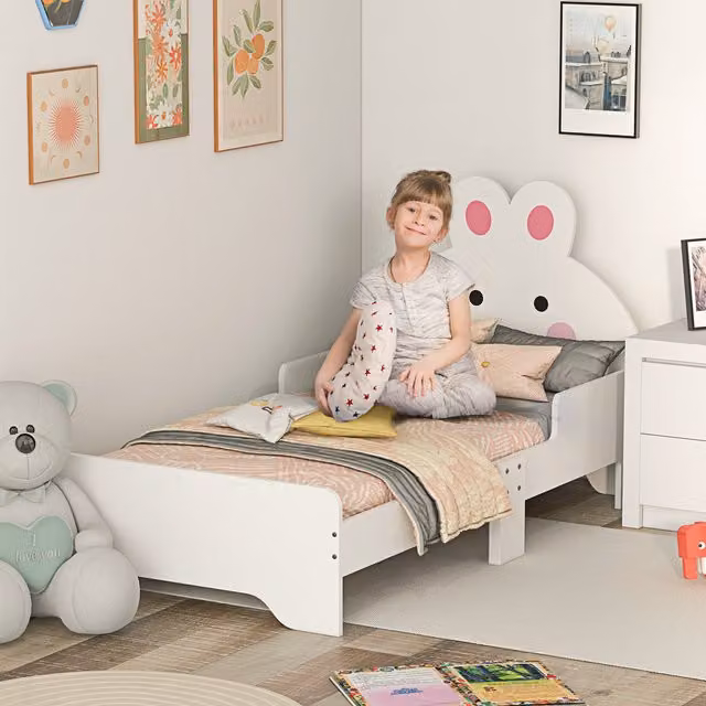 ZONEKIZ Rabbit Design Toddler Bed for Children Aged 3 to 6 Years, White