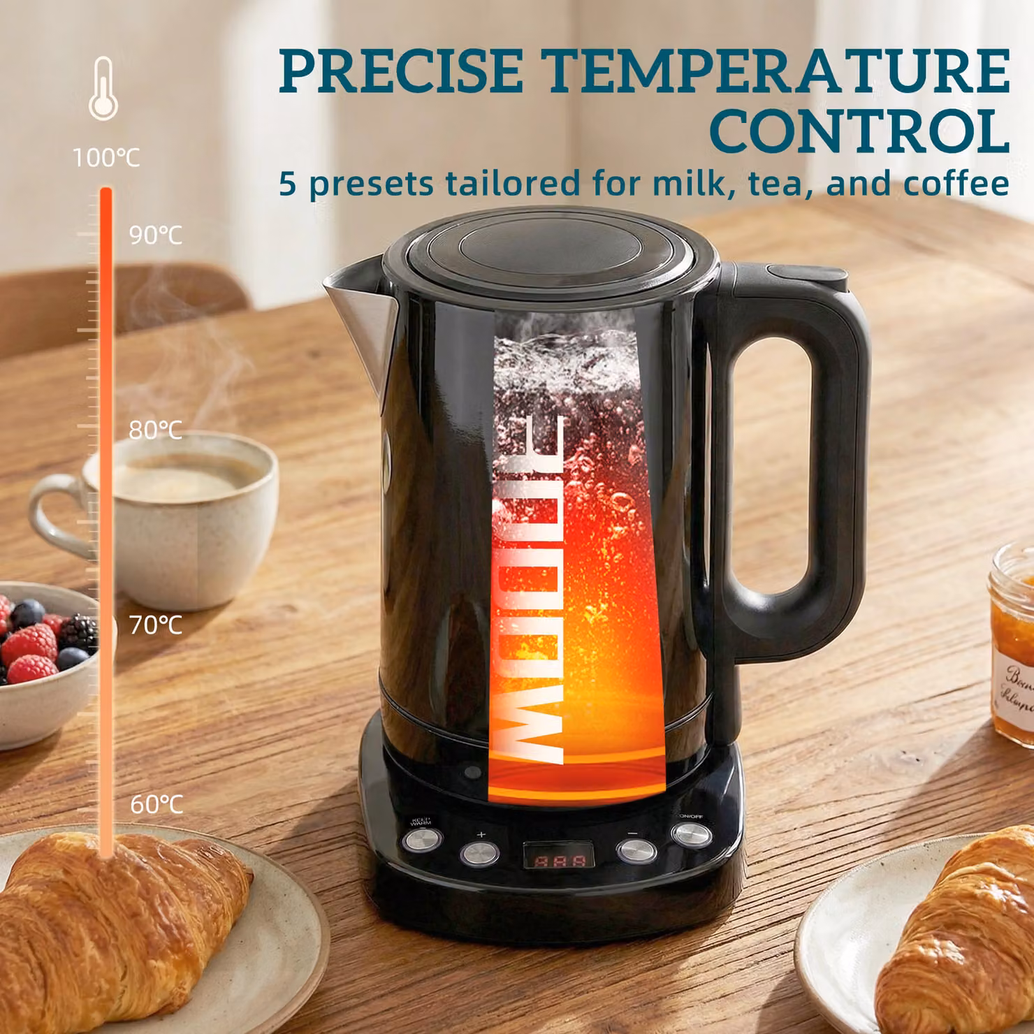 HOMCOM Electric Kettle with Keep Warm Function and LCD Base, Black, 1.7 l – 6