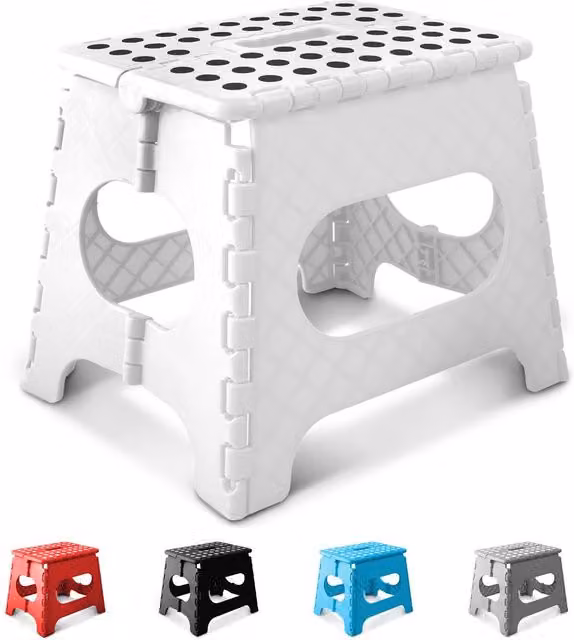 Keplin Heavy Duty Folding Step Stool, Non-Slip Plastic Footstool in White, Height: 27.94 cm