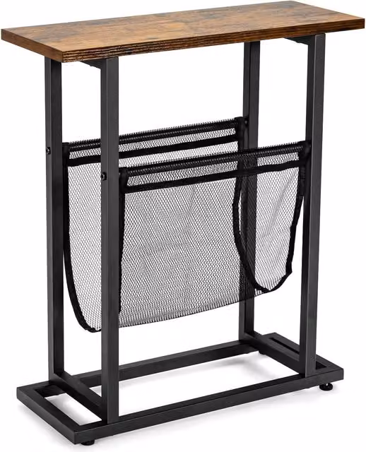 COSTWAY 2-Tier Industrial End Side Table in Brown