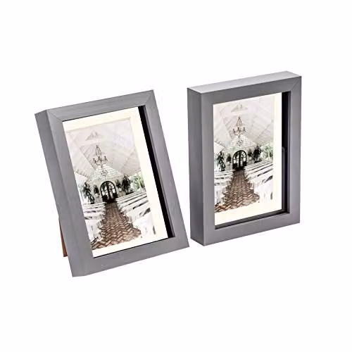 Nicola Spring Pack of 2 Rectangular 3D Shadow Box Photo Frames in Grey with Black Mounts, W/H: 15 x 20 cm