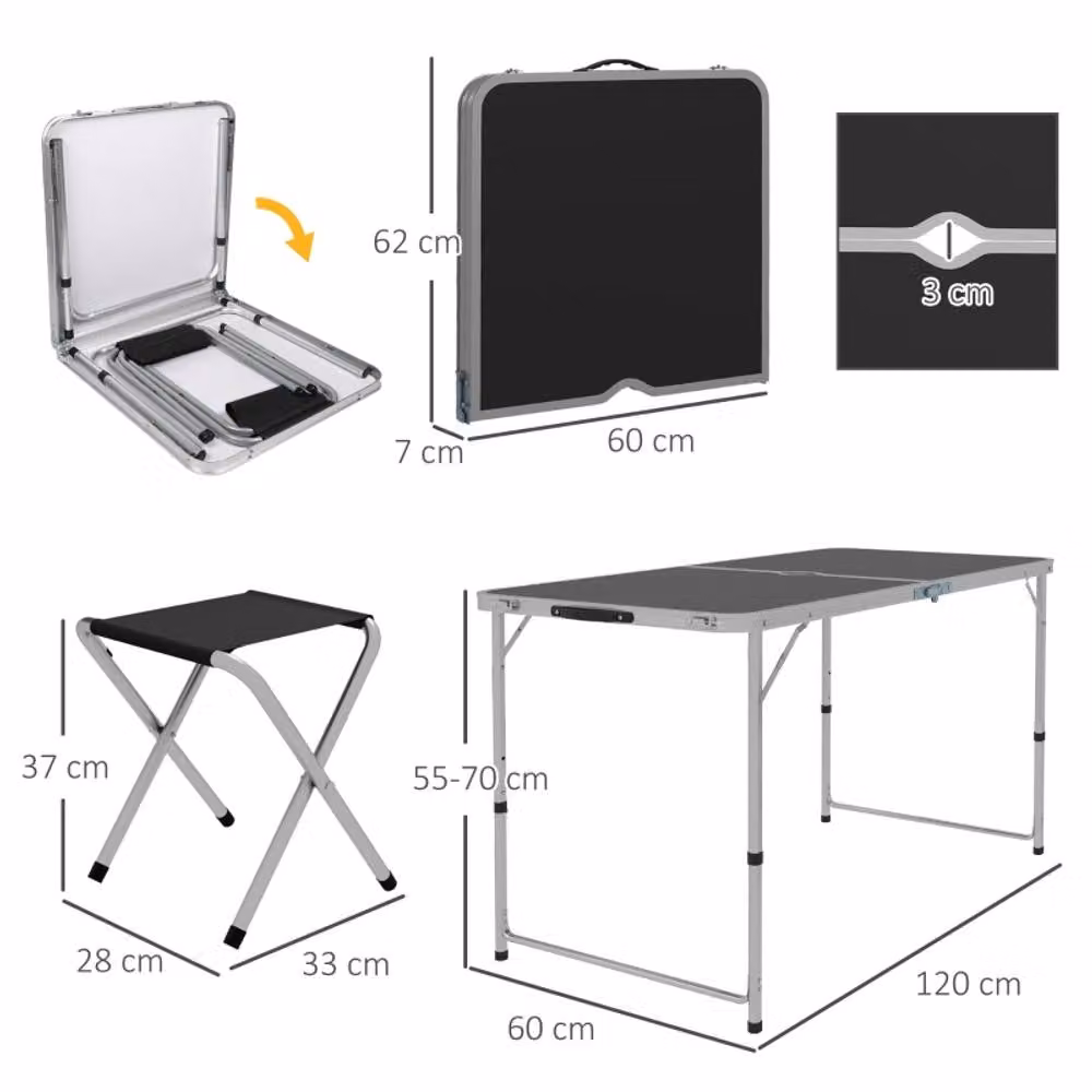 STILVORA Picnic Table Set with Foldable Metal Structure in Matt Black – 2