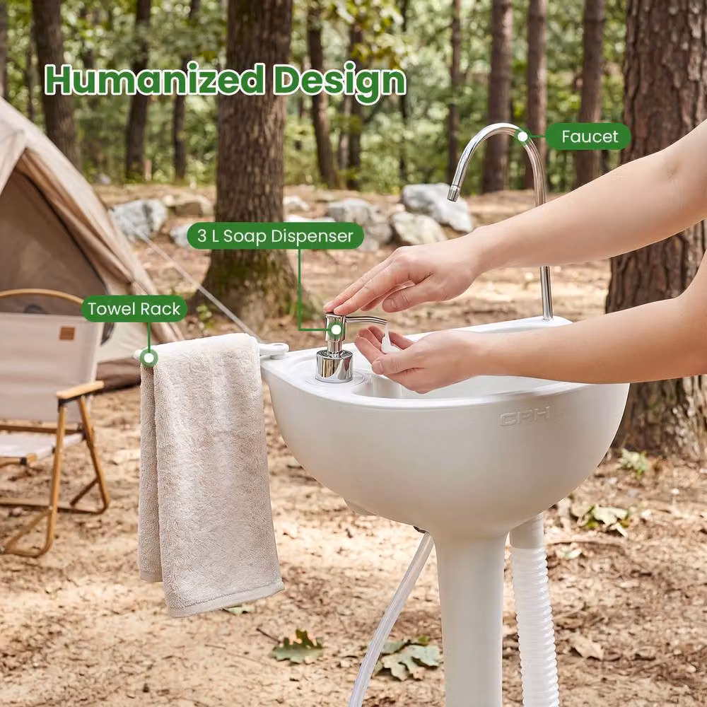 Costway Portable Hand-Wash Station with Rolling Wheels, Grey – 5