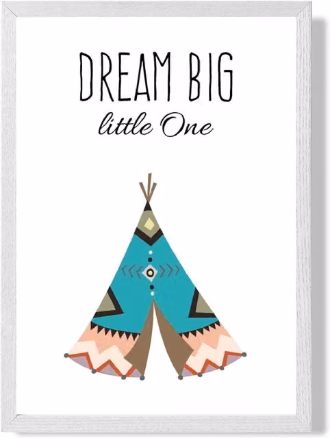 ARTZE Dream Big Tribal Quote Framed Print, Bright Blue and White, A4
