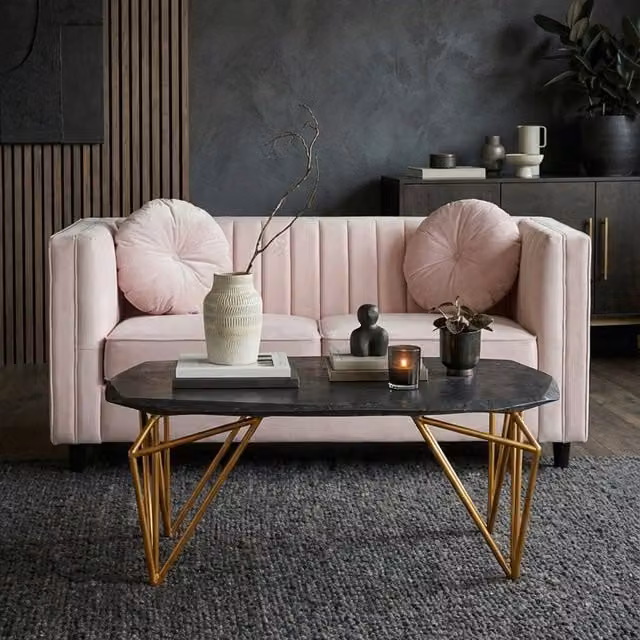 Fifty Five South Modern Rectangular Marble Coffee Table in Black, White and Gold