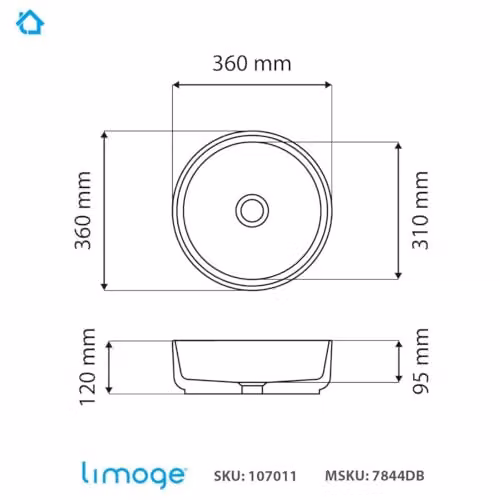 Limoge 7844 Ceramic Round Countertop Basin in Dark Blue, W: 36.0 cm, D: 36.0 cm, H: 12.0 cm – 3