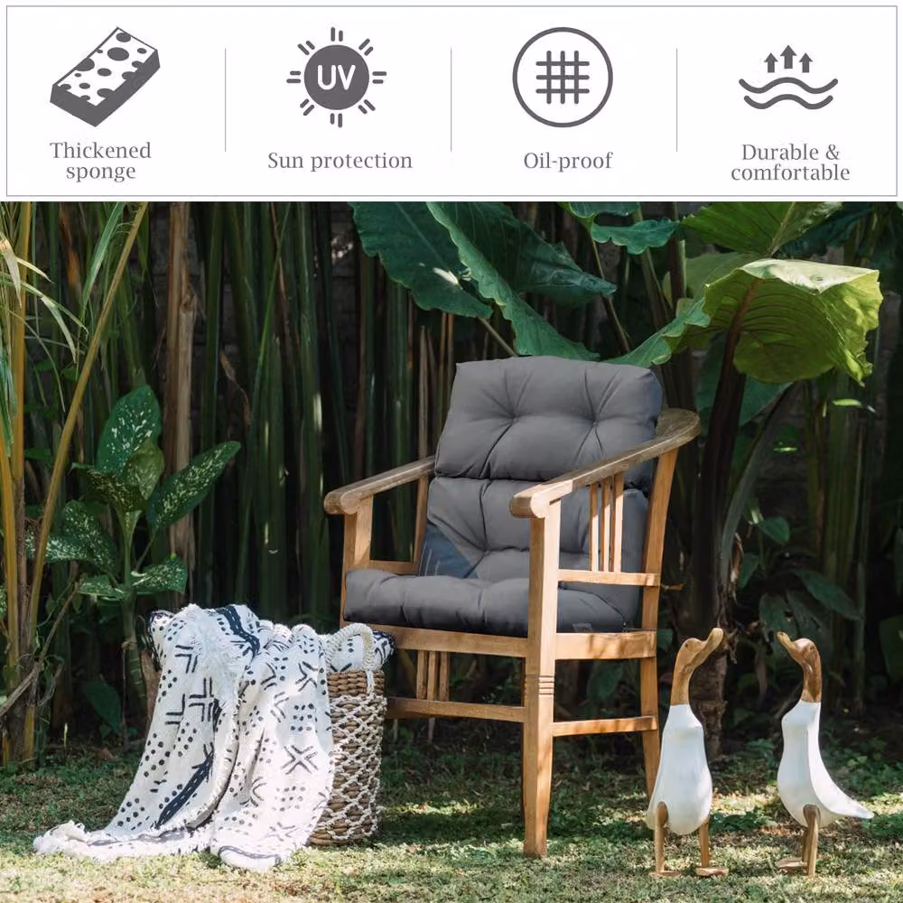 Gymax High Back Patio Chair Seat Pads with Non-slip Rope Belts in Grey – 6