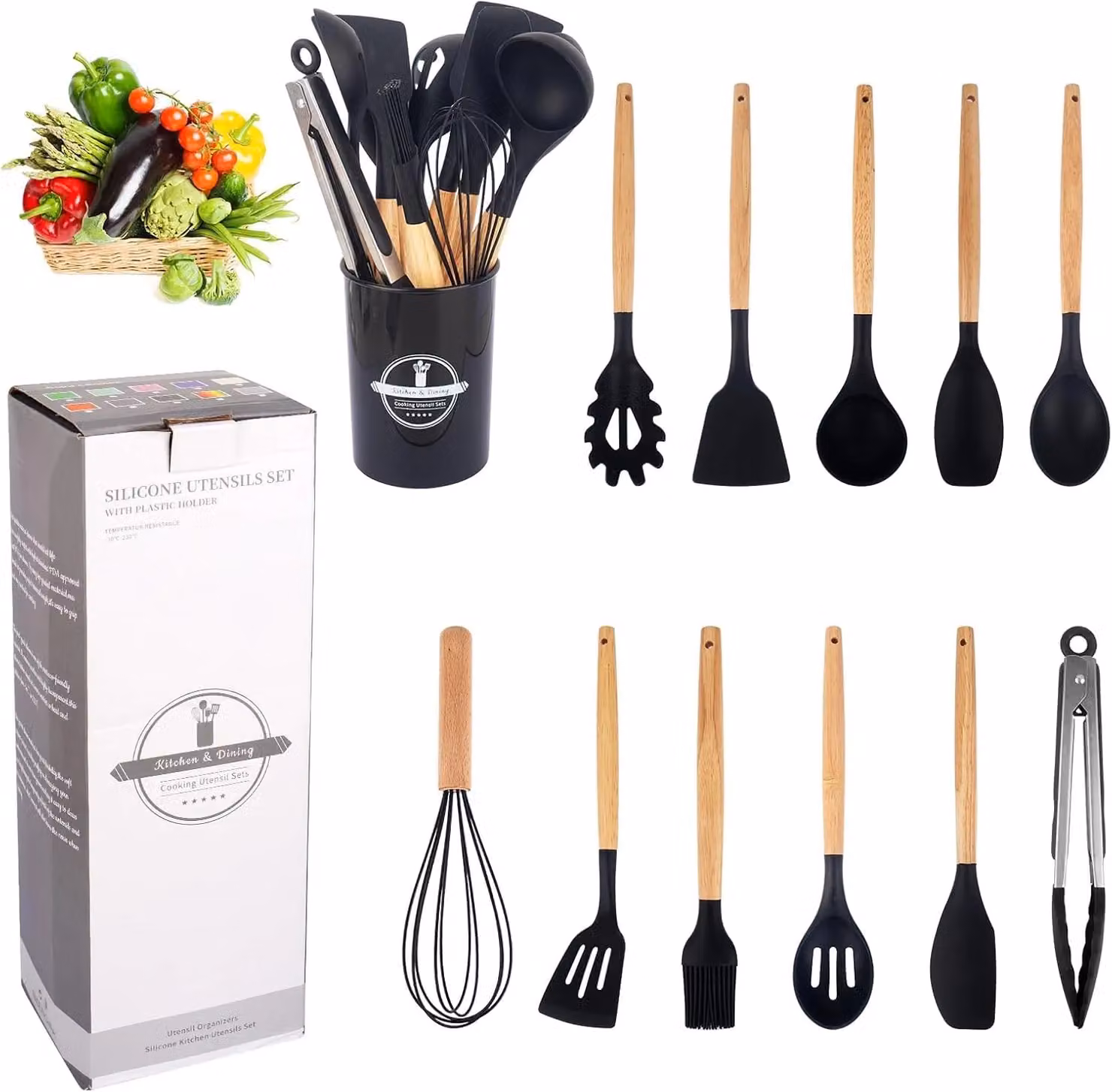 Dragodirect 12-Piece Heat-Resistant Silicone Cooking Utensil Set in Black – 5