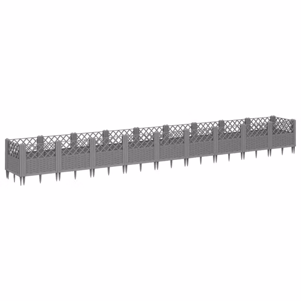 Berkfield Home Garden Planter with Pegs in Light Grey, W: 363.5 cm, D: 43.5 cm, H: 43.5 cm – 2