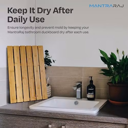 MantraRaj Bamboo Anti-Slip Bathroom Duckboard in Brown, W/D/H: 60.0 x 42.0 x 3.5 cm – 2