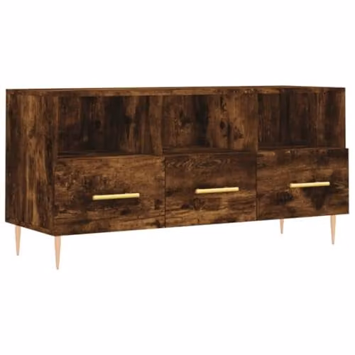 vidaXL Modern TV Cabinet in Smoked Oak and Metal, W/D/H: 102 x 36 x 50 cm