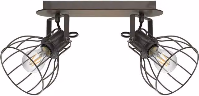 Loops Flush Ceiling Light in Brown and Silver Metal and Wood with 2x E27 Sockets