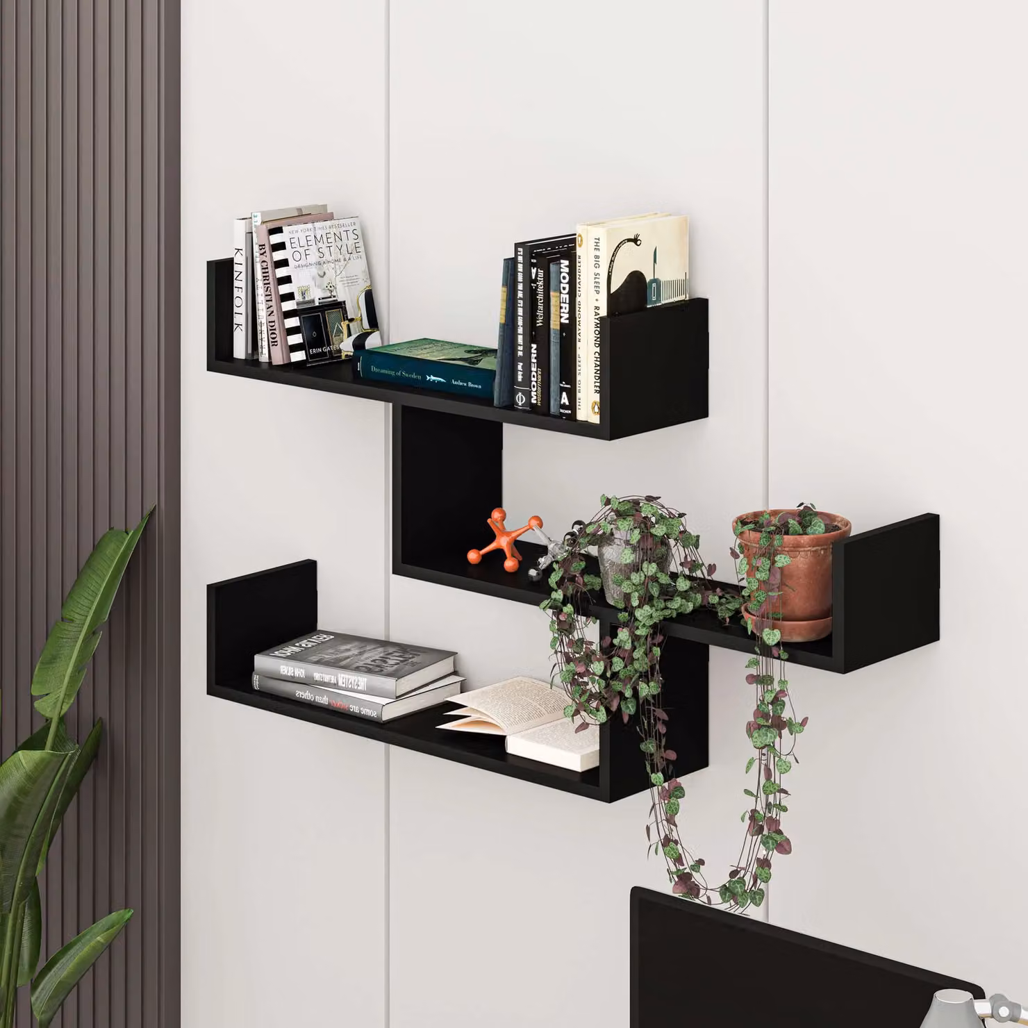 Decortie Tibet Wall Mounted Modern Bookcase Display Unit in Black – 4