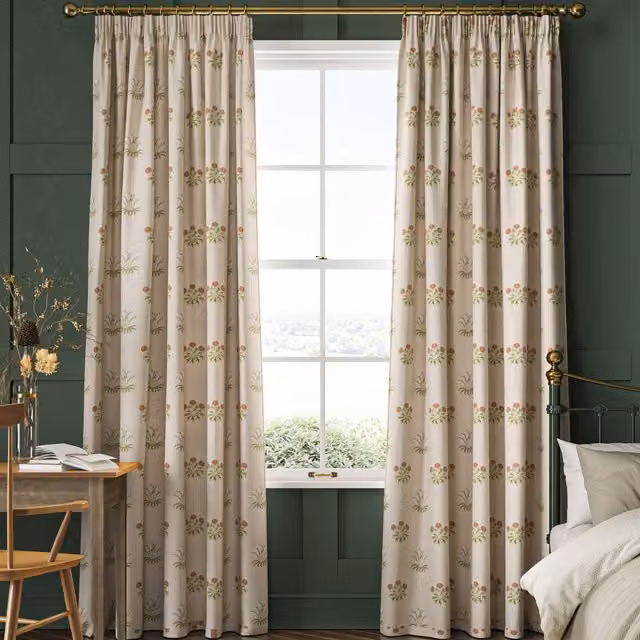 William Morris At Home Made to Measure Blackout Fabric Panel in Green and Beige Floral Art Nouveau Design