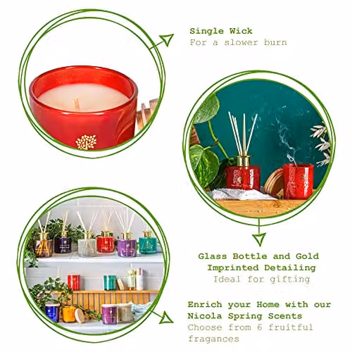 Nicola Spring Wild Fig & Cassis Scented Candle and Reed Diffuser Set in Red, 130g Soy Wax Candle and 200ml Diffuser