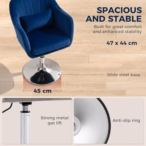 HOMCOM Modern Velvet Swivel Tub Accent Chair with Metal Frame, Blue – 5