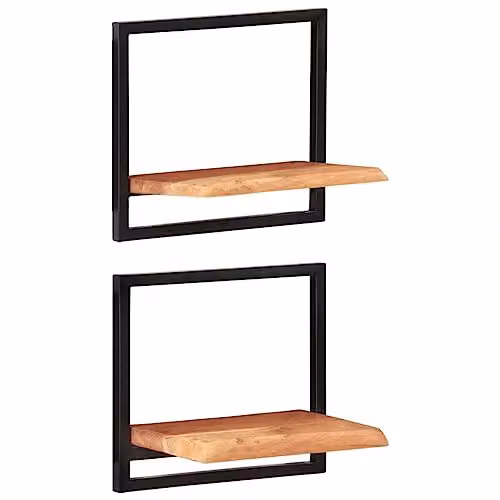 vidaXL Set of 2 Industrial Wall Shelves in Brown Acacia Wood and Steel, W/D/H: 40 x 24 x 35 cm – 1